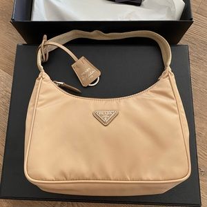 PRADA Re-Edition 2000 Nylon Pouch Shoulder Bag - Tan Beige Bianco